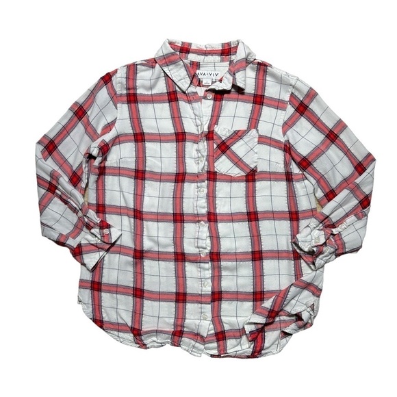 Ava & Viv White & Red Plaid Button Down Long Sleeve Top US 0X - Picture 1 of 9